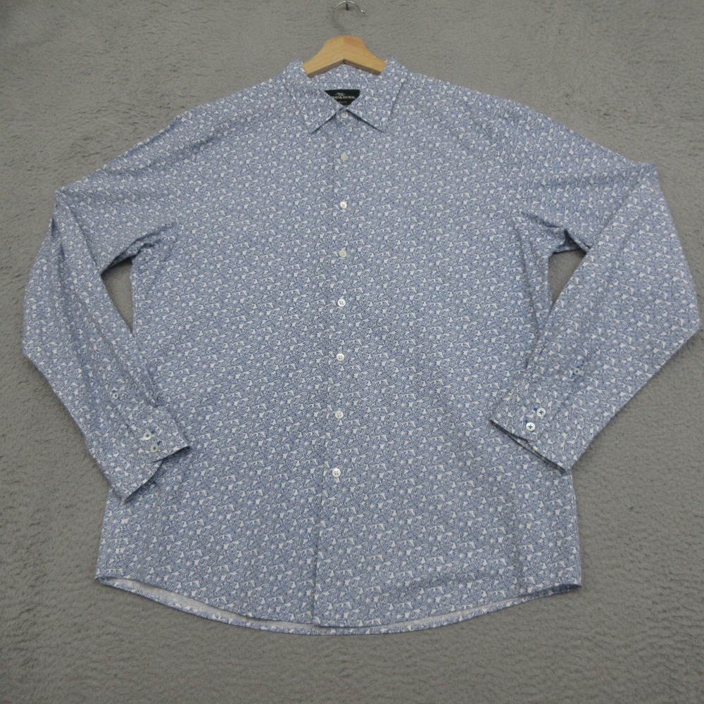 Rodd & Gunn Sports Fit Shirt Mens 2XL Blue Botanical Leaf Print Coastal Preppy